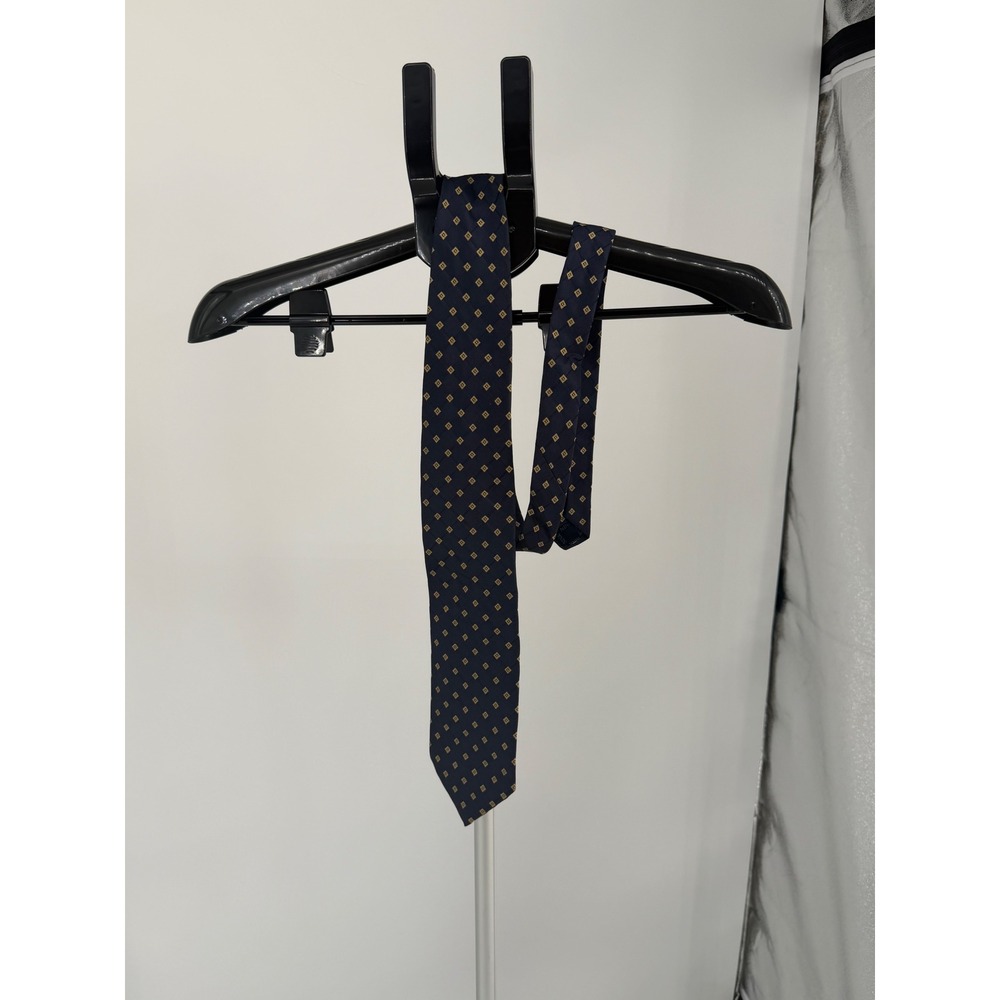 Nina Ricci Necktie Mens OS Navy Blue Excellent Silk Geometric Diamond Pattern